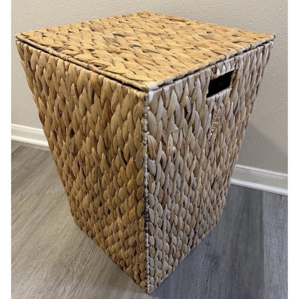 Large Vtg Wicker Laundry/storage Basket W/Lid & Liner Boho Chic Retro 24”x 16”